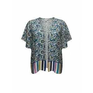 Soft Surroundings 100% Silk Paisley Floral Striped Kimono Wrap Cardigan L/XL